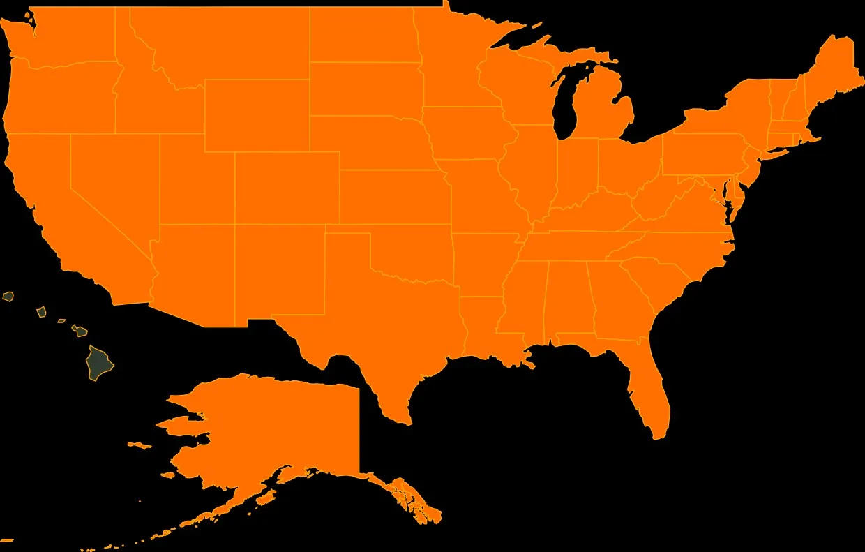 Map of the United States shaded where Northern Pintail is commonly found in hunting season